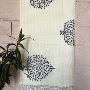 Vishranti – 100% Hand Block Print Cotton Waffle Bath Towel.