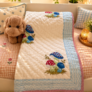 Toadstool Tales
MulMul Cotton Baby Quilt