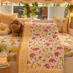 Pink Safari MulMul Cotton Baby Quilt
